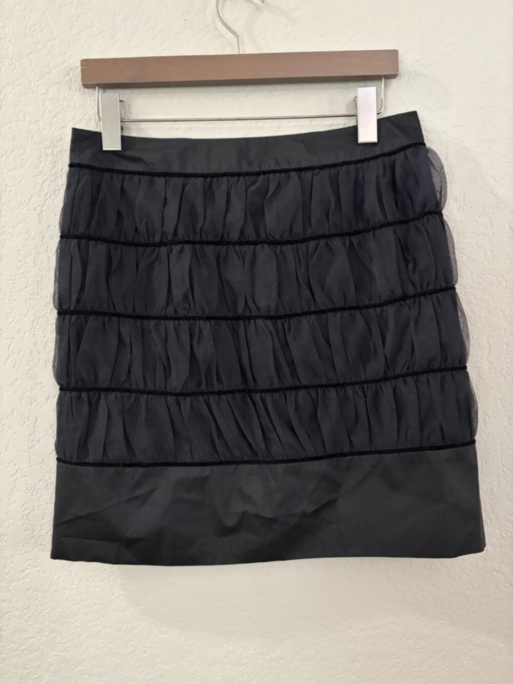 NWOT See By Chloé Formal Black Mini Skirt Tiered Mesh Ruche Sz US 6 Silk Blend